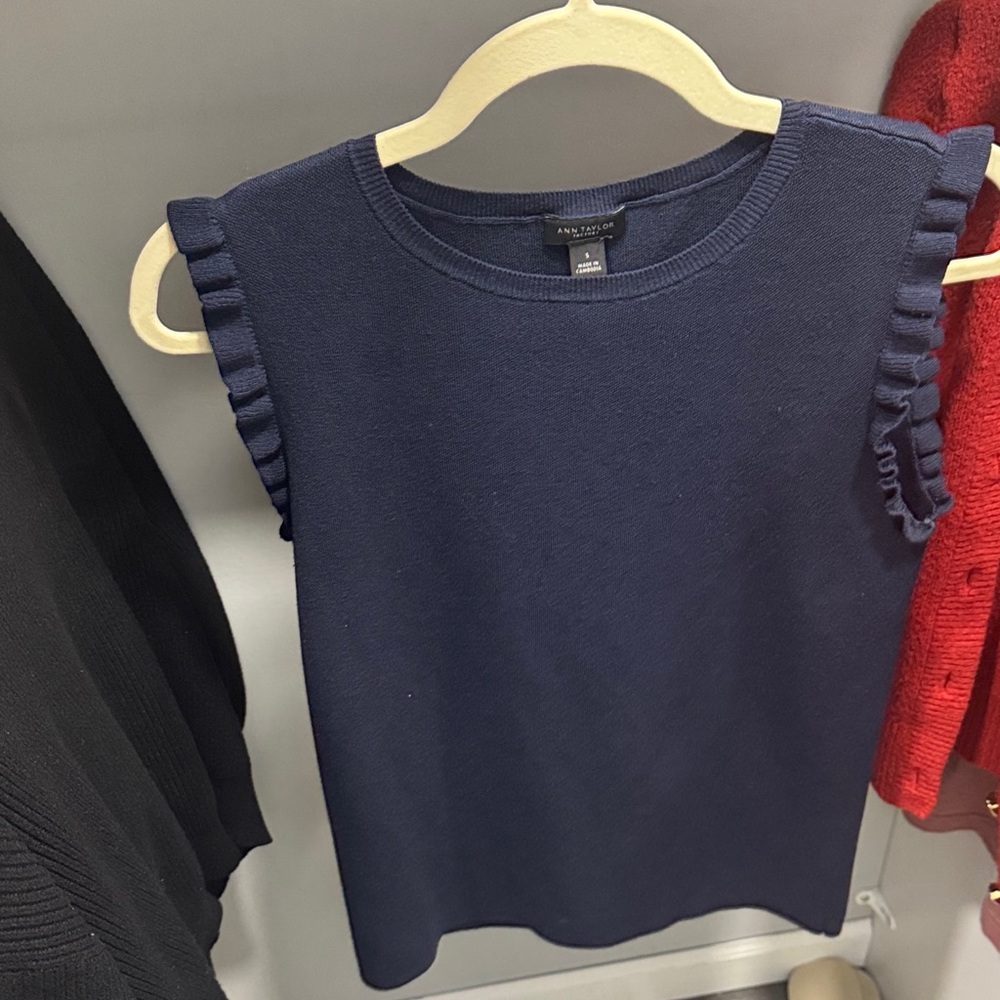 Ann Taylor Midnight Blue Ruffle Tank Top - Size Small